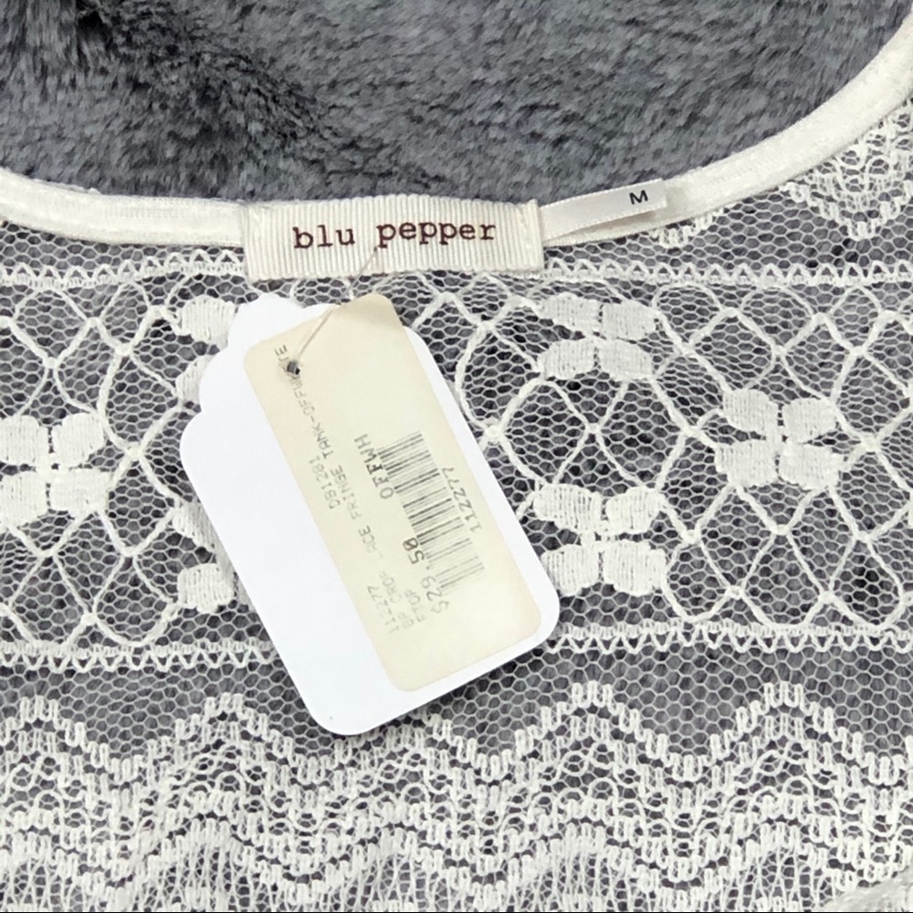 Bohemian Style Blu Pepper Cream Lace Fringed Tank Top size Small - Picture 3 of 7